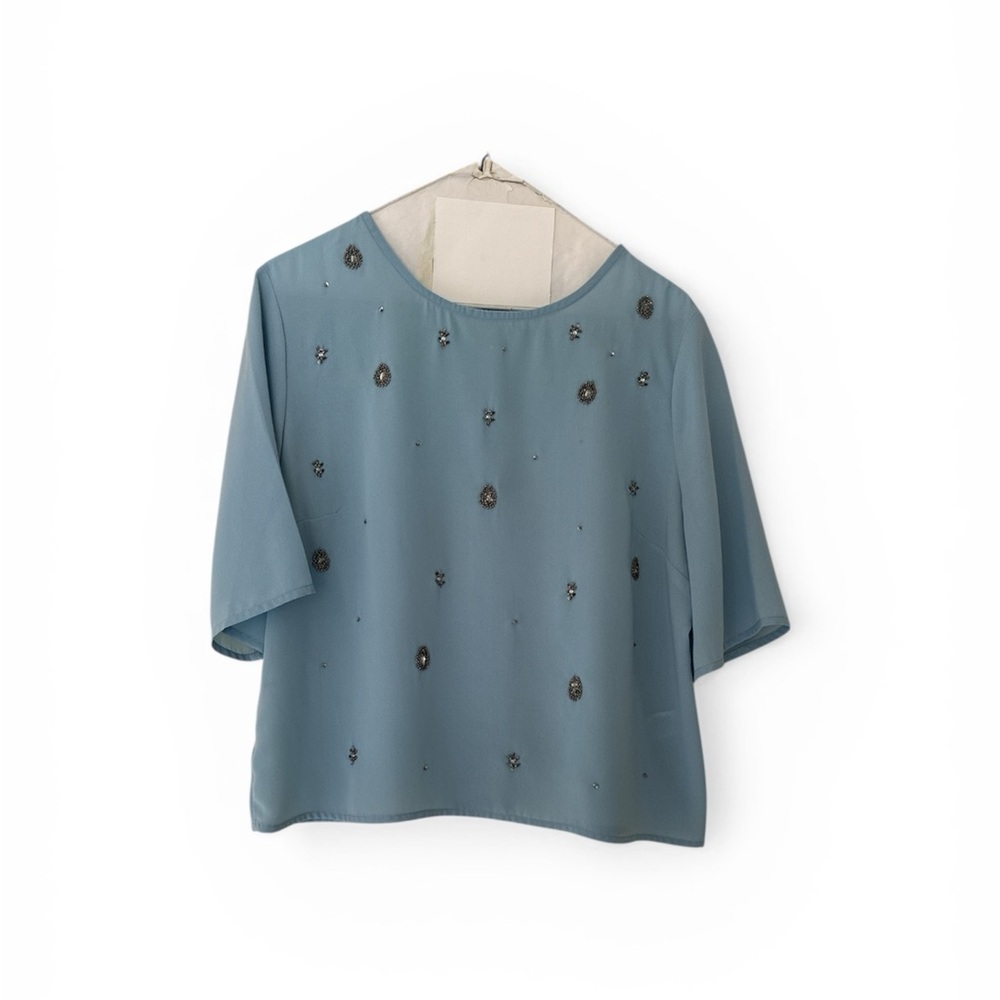 Chelsea28 Fairycore Coquette Baby Blue Beaded Top, Size L